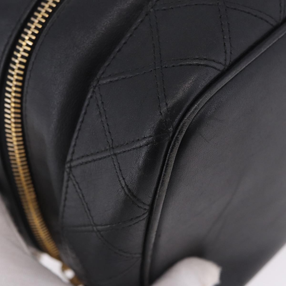 CHANEL Bicolore Cosmetic Pouch Leather Black Gold Tone CC Auth BA14972