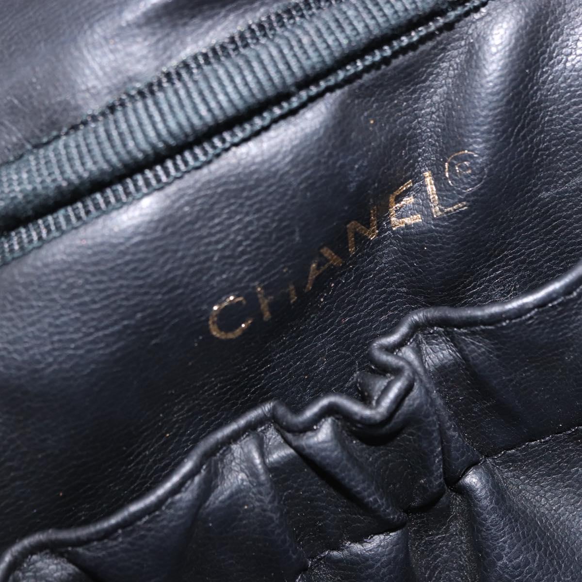 CHANEL Bicolore Cosmetic Pouch Leather Black Gold Tone CC Auth BA14972
