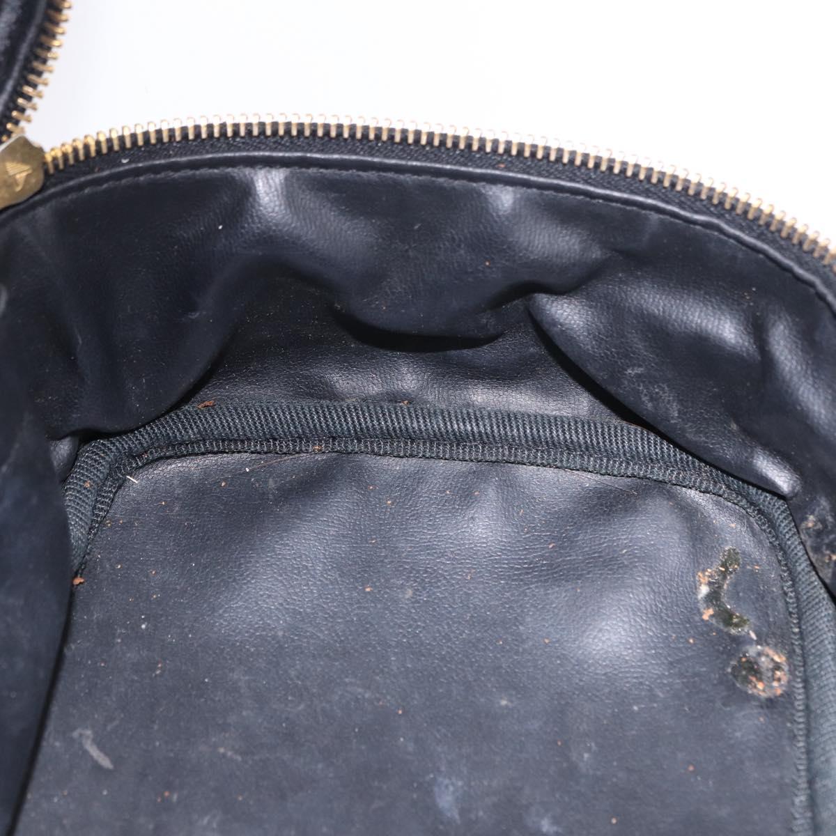 CHANEL Bicolore Cosmetic Pouch Leather Black Gold Tone CC Auth BA14972