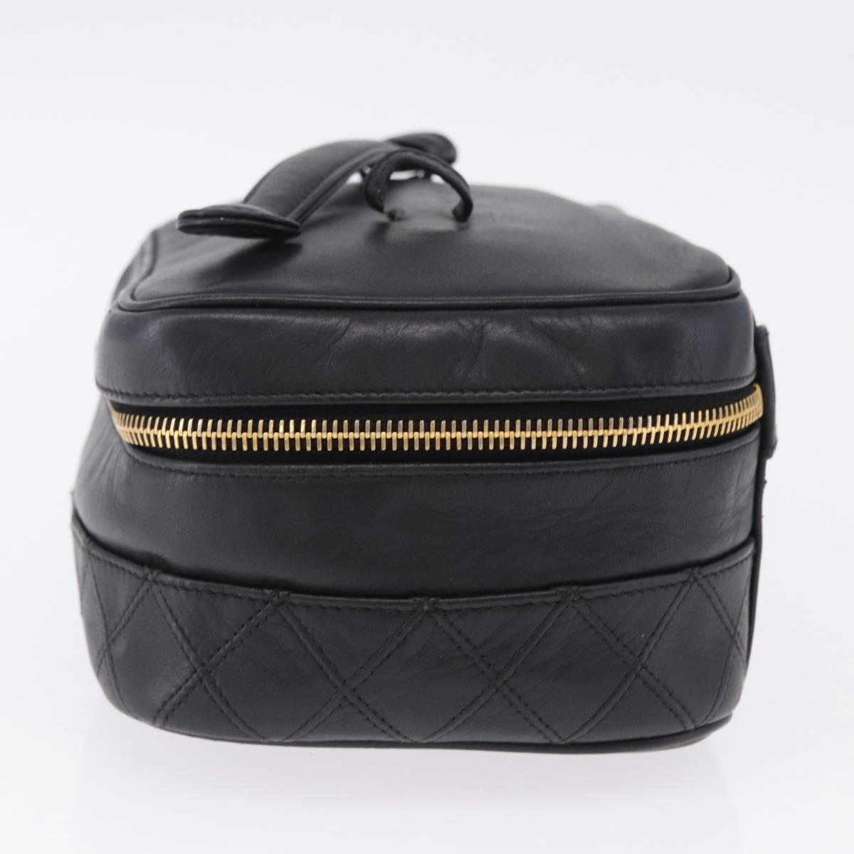 CHANEL Bicolore Cosmetic Pouch Leather Black Gold Tone CC Auth BA14972