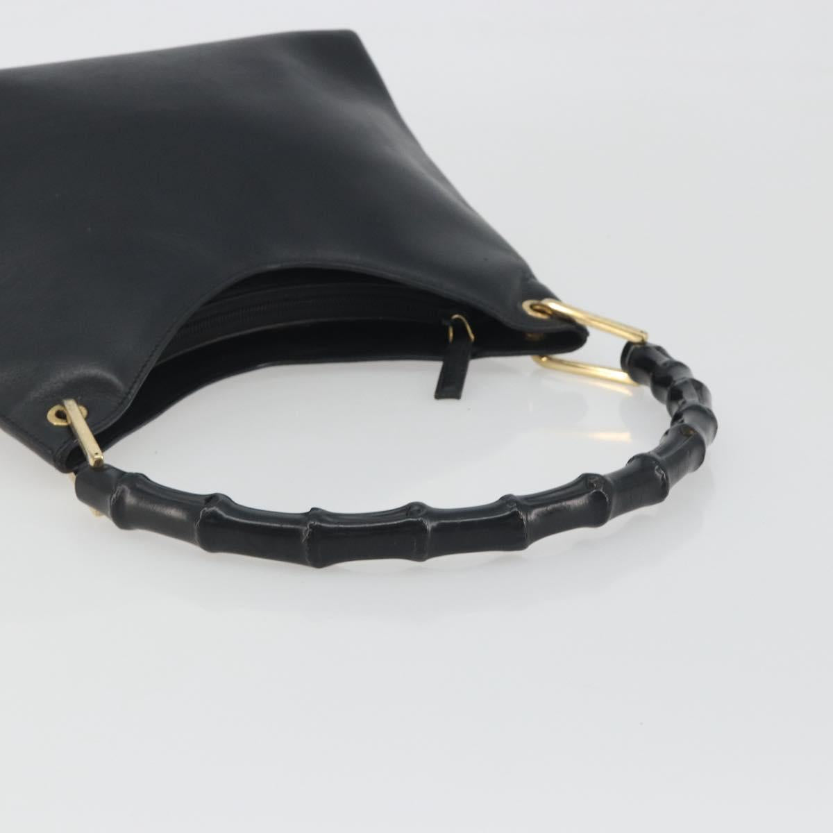 GUCCI Bamboo Shoulder Bag Leather Black Gold Tone 001 3008 Auth BA14975