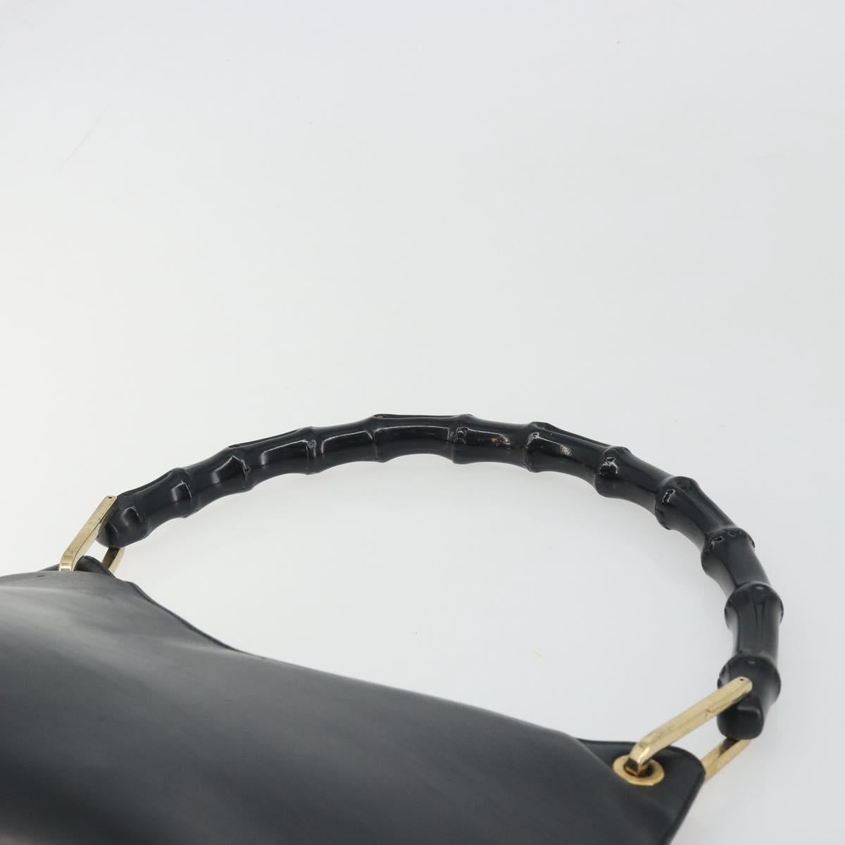 GUCCI Bamboo Shoulder Bag Leather Black Gold Tone 001 3008 Auth BA14975