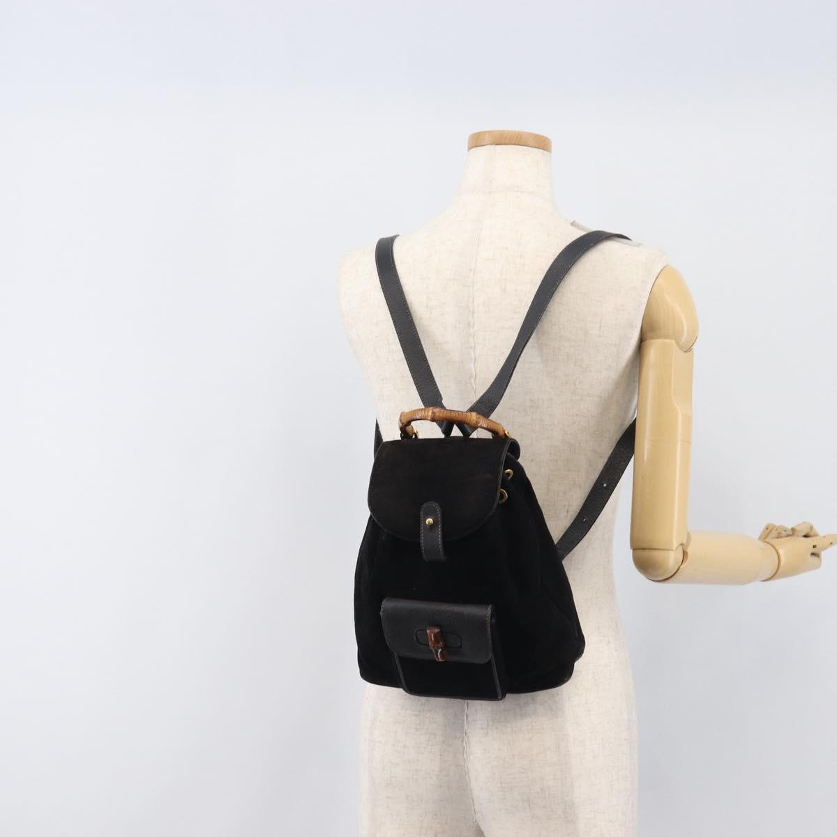 LOUIS VUITTON Bamboo Backpack Suede Black Gold 003 1705 0030 LV Auth BA14987
