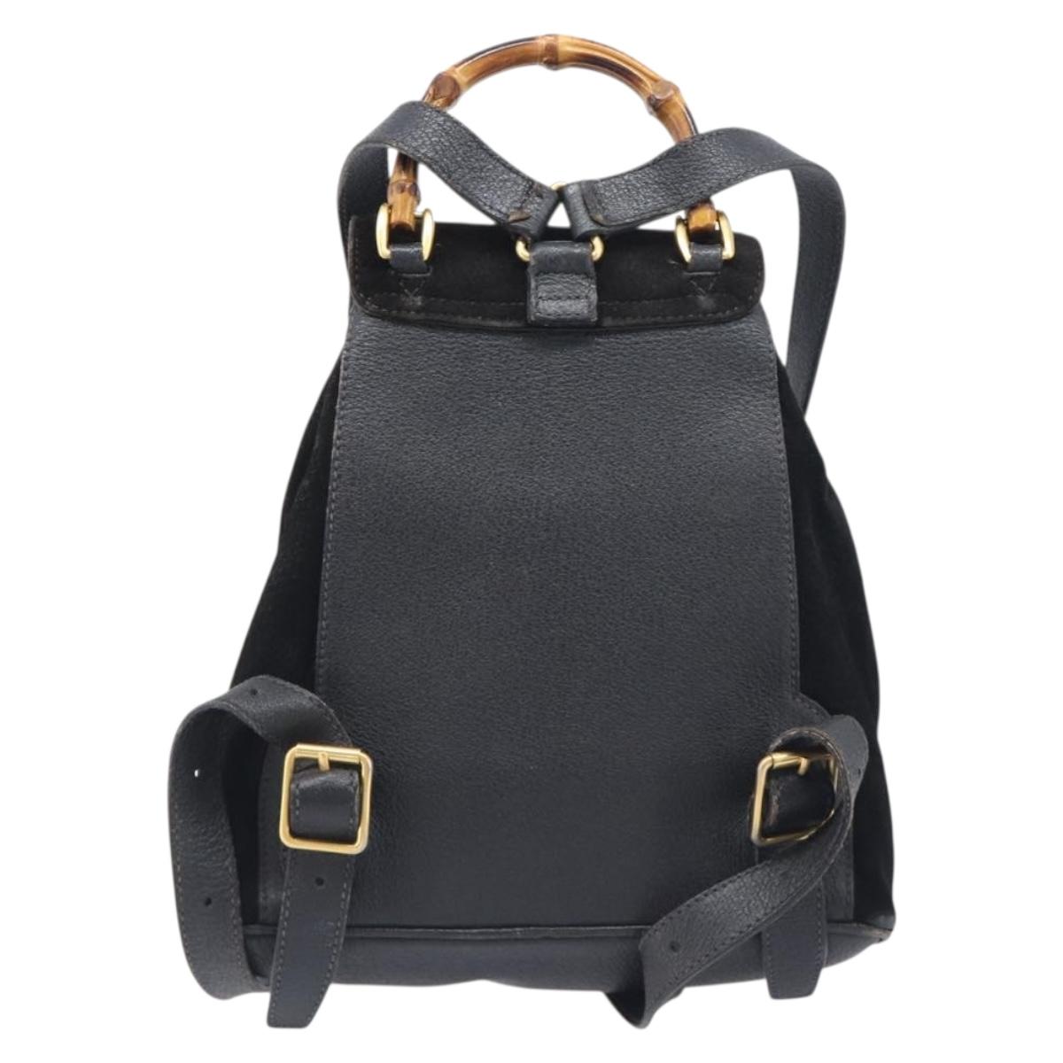 LOUIS VUITTON Bamboo Backpack Suede Black Gold 003 1705 0030 LV Auth BA14987
