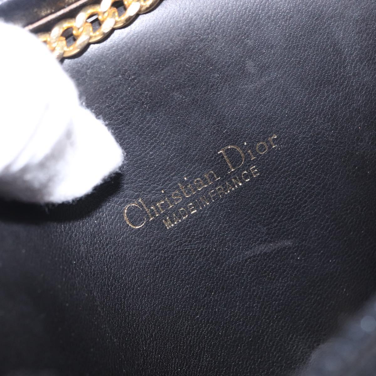 Christian Dior Honeycomb Chain Shoulder Bag Canvas Black Gold Tone Auth BA14988V