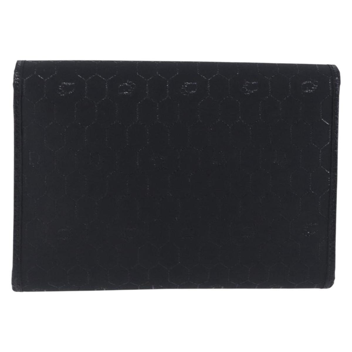 Christian Dior Honeycomb Chain Shoulder Bag Canvas Black Gold Tone Auth BA14988V
