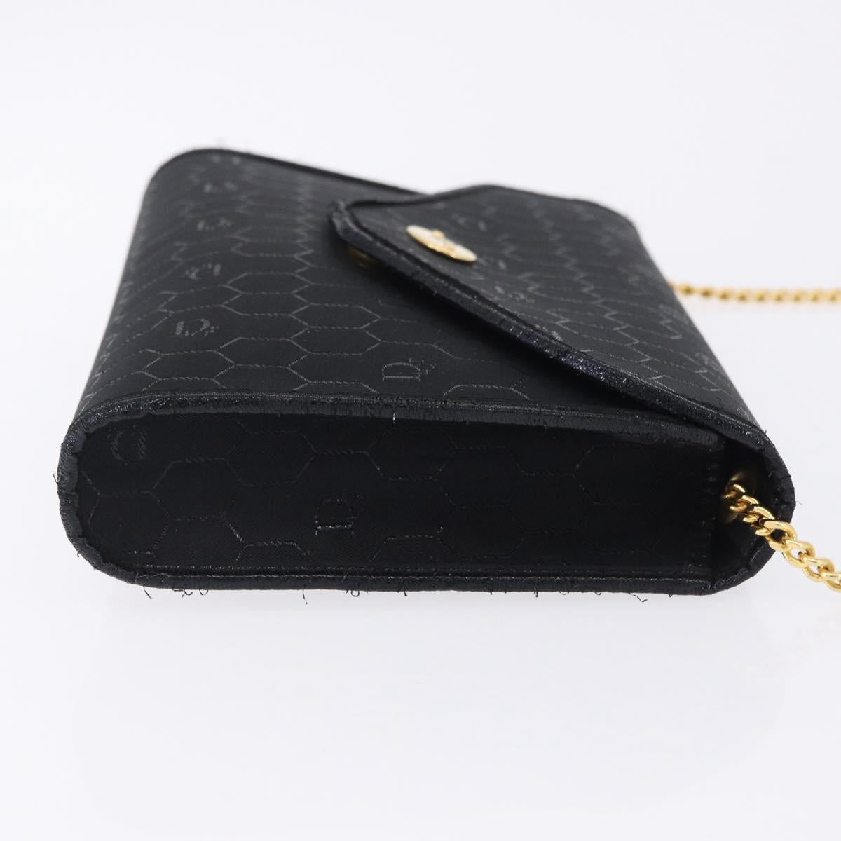 Christian Dior Honeycomb Chain Shoulder Bag Canvas Black Gold Tone Auth BA14988V
