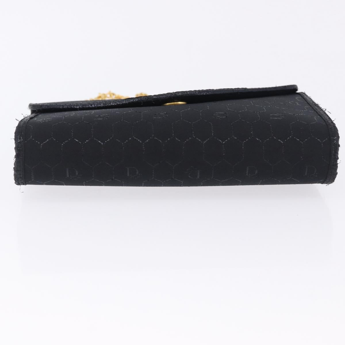 Christian Dior Honeycomb Chain Shoulder Bag Canvas Black Gold Tone Auth BA14988V