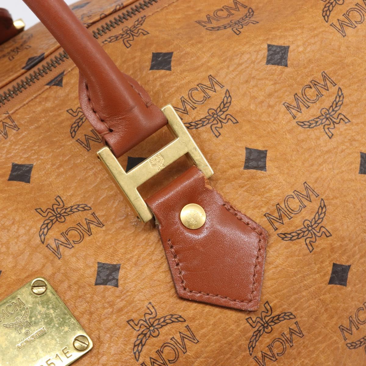 MCM Vicetos Boston Bag PVC Leather Brown Gold Tone Auth BA14989