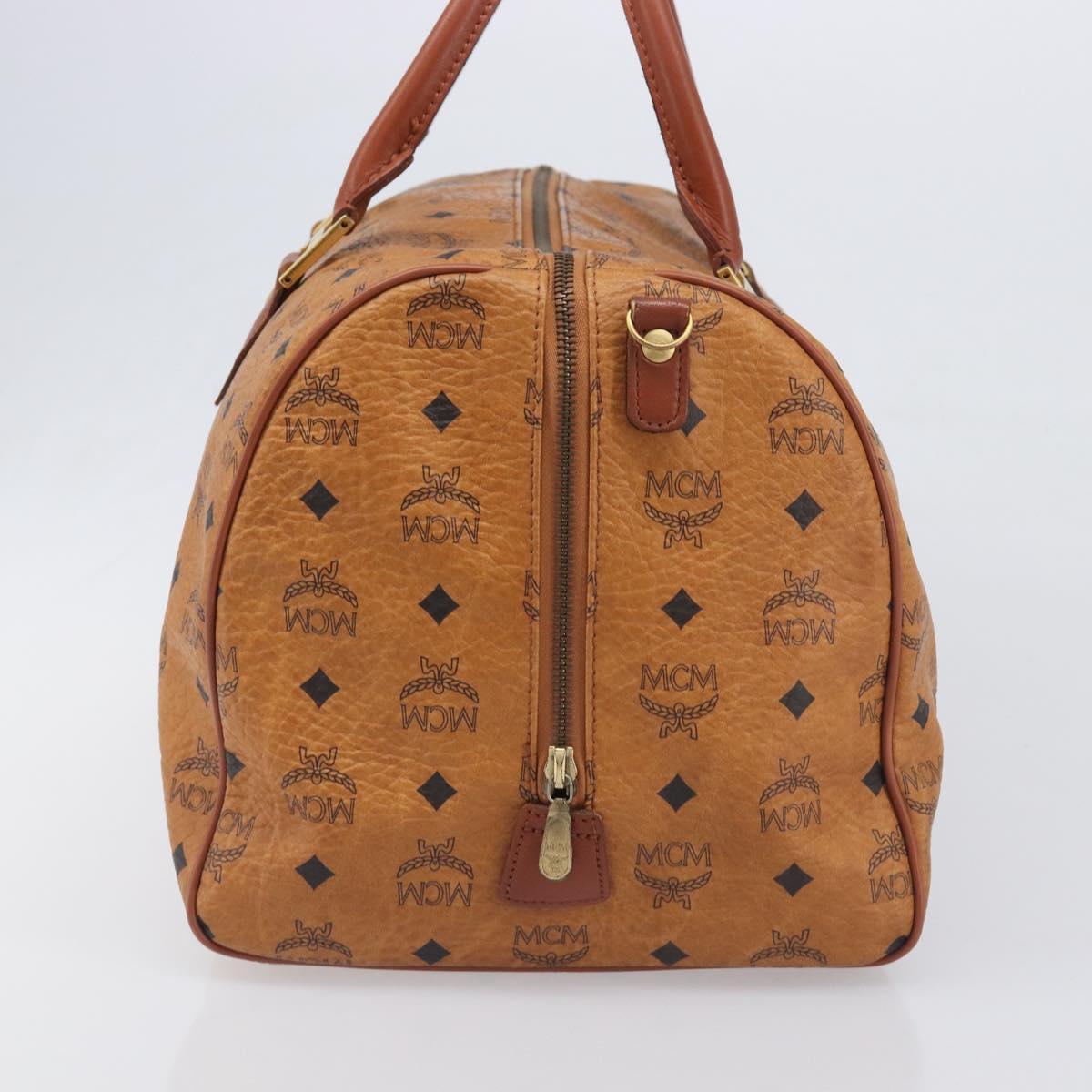 MCM Vicetos Boston Bag PVC Leather Brown Gold Tone Auth BA14989