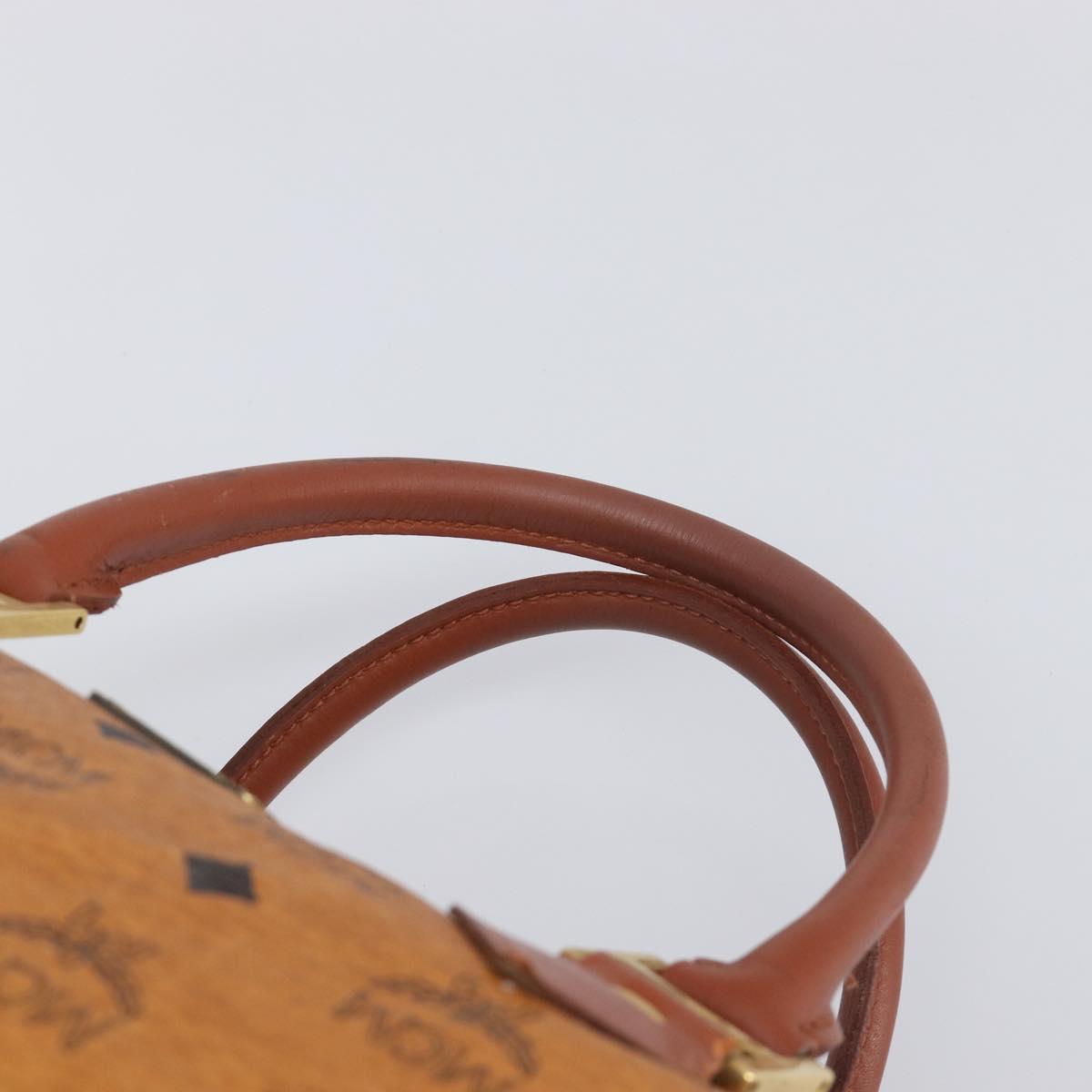 MCM Vicetos Boston Bag PVC Leather Brown Gold Tone Auth BA14989