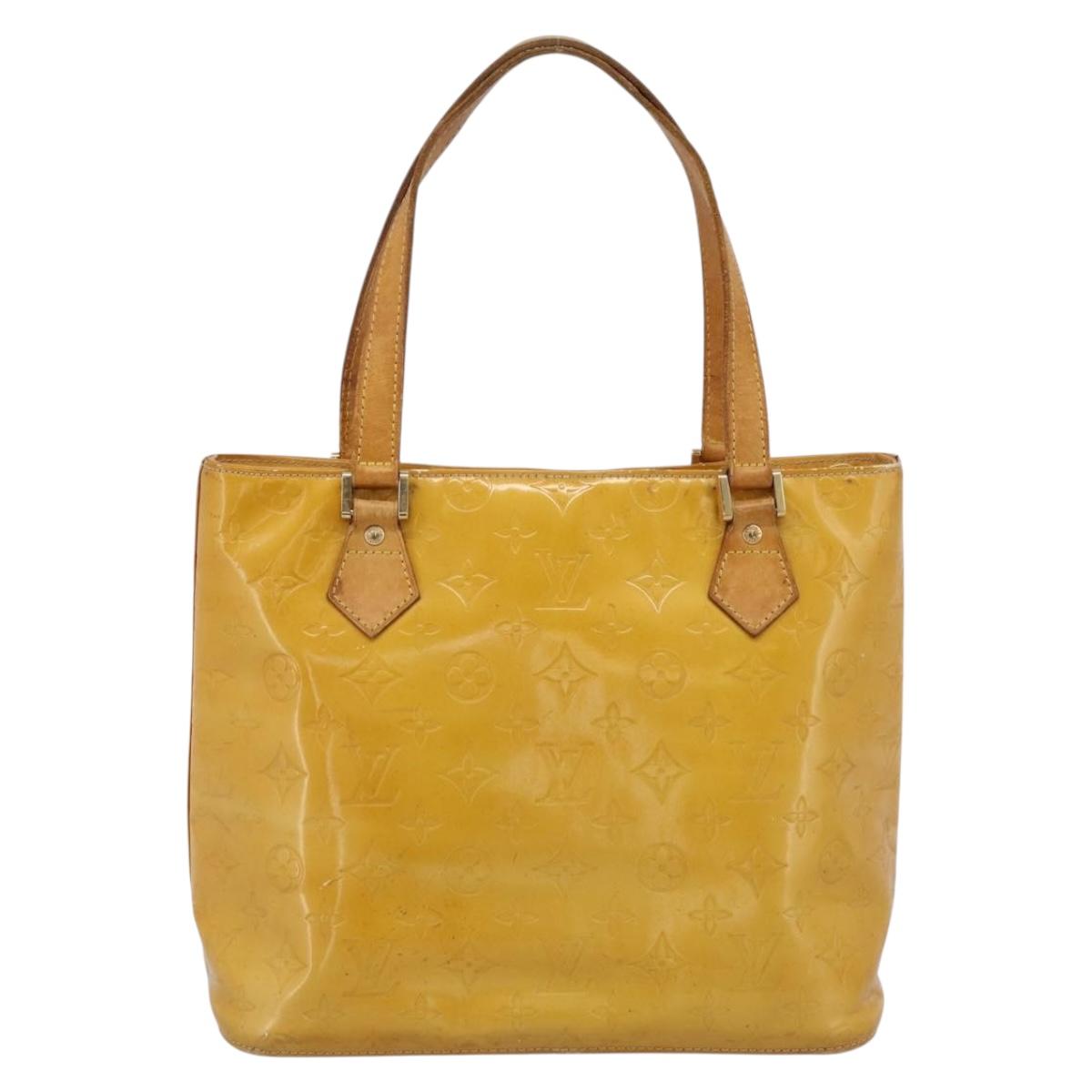 LOUIS VUITTON Monogram Vernis Houston Hand Bag Lime Yellow M91055 Auth BA14990