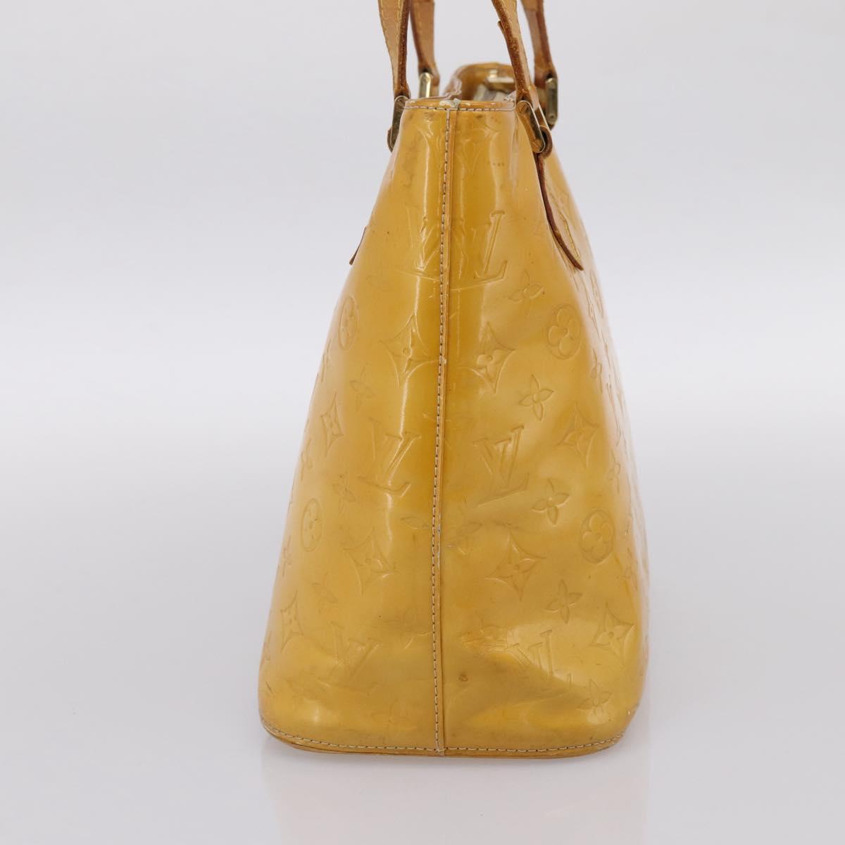 LOUIS VUITTON Monogram Vernis Houston Hand Bag Lime Yellow M91055 Auth BA14990