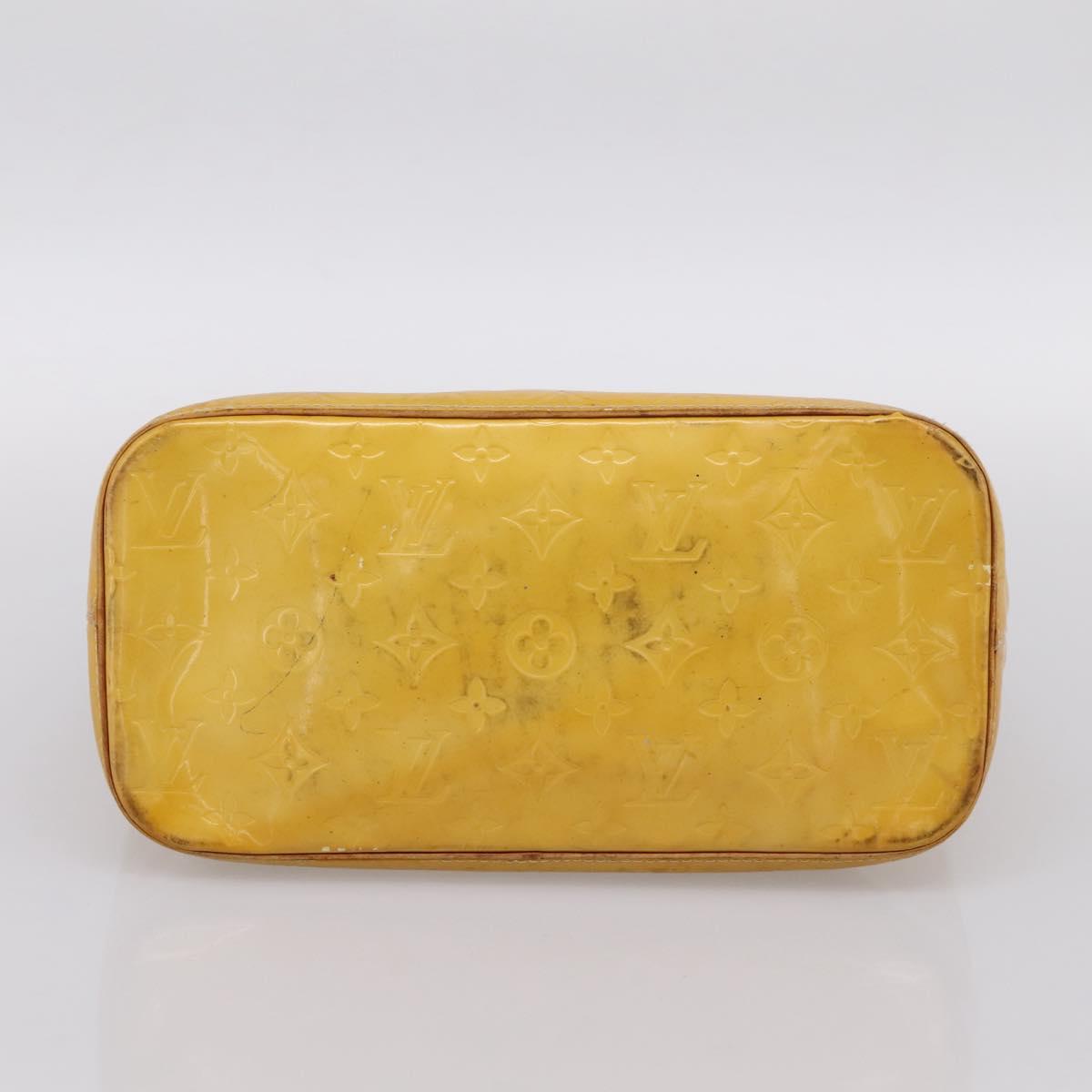 LOUIS VUITTON Monogram Vernis Houston Hand Bag Lime Yellow M91055 Auth BA14990