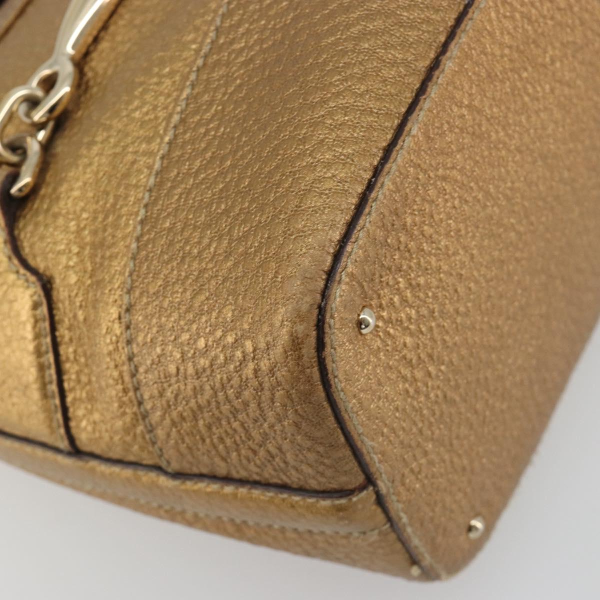 GUCCI Horsebit Tote Bag Leather Gold 137385 Auth BA14993A