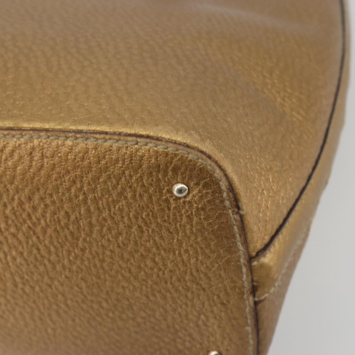 GUCCI Horsebit Tote Bag Leather Gold 137385 Auth BA14993A