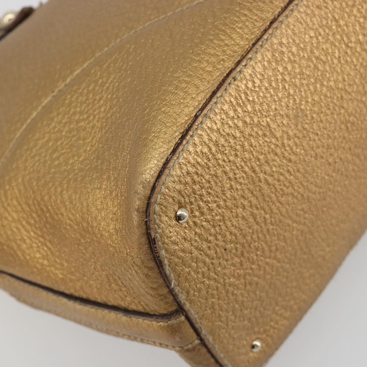 GUCCI Horsebit Tote Bag Leather Gold 137385 Auth BA14993A
