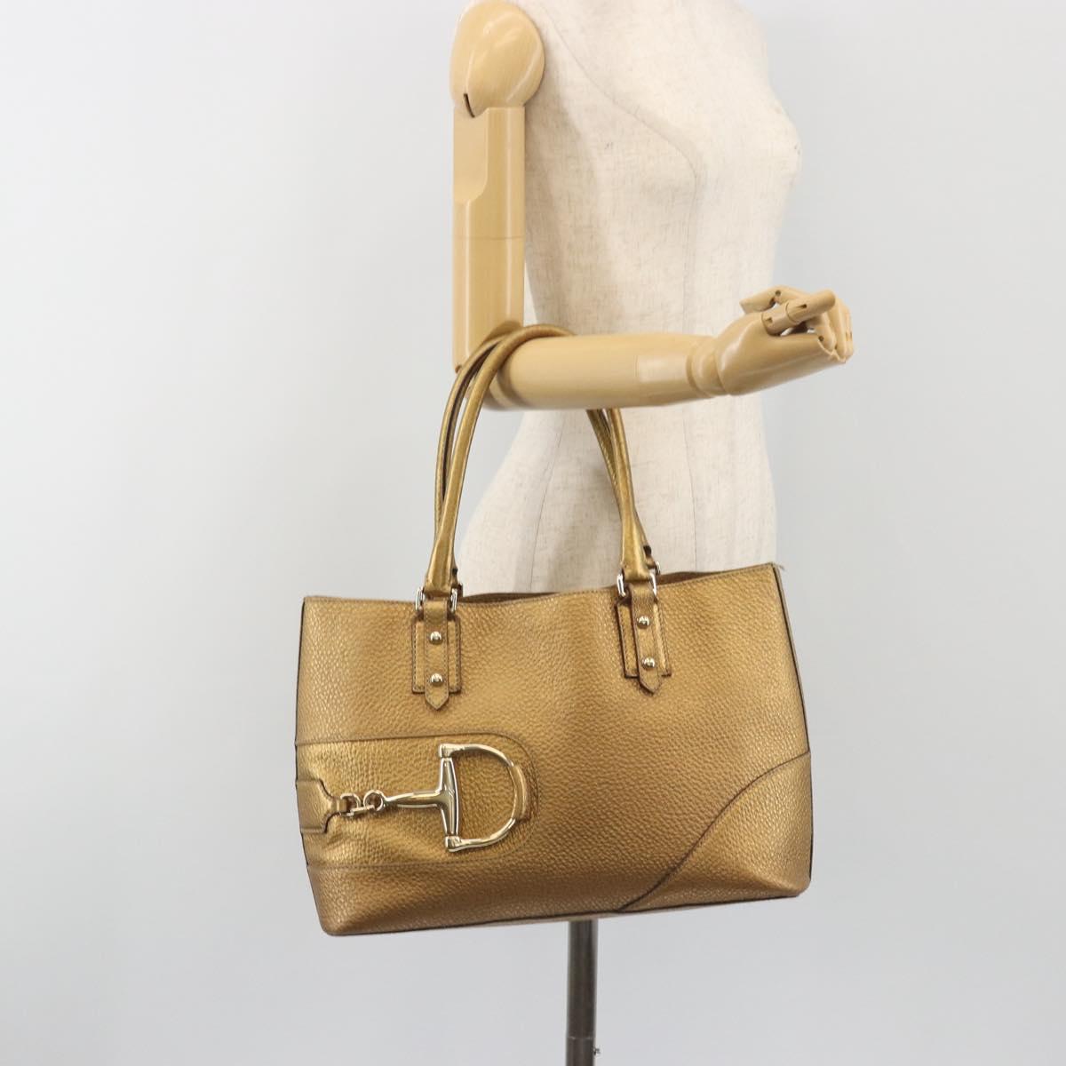 GUCCI Horsebit Tote Bag Leather Gold 137385 Auth BA14993A