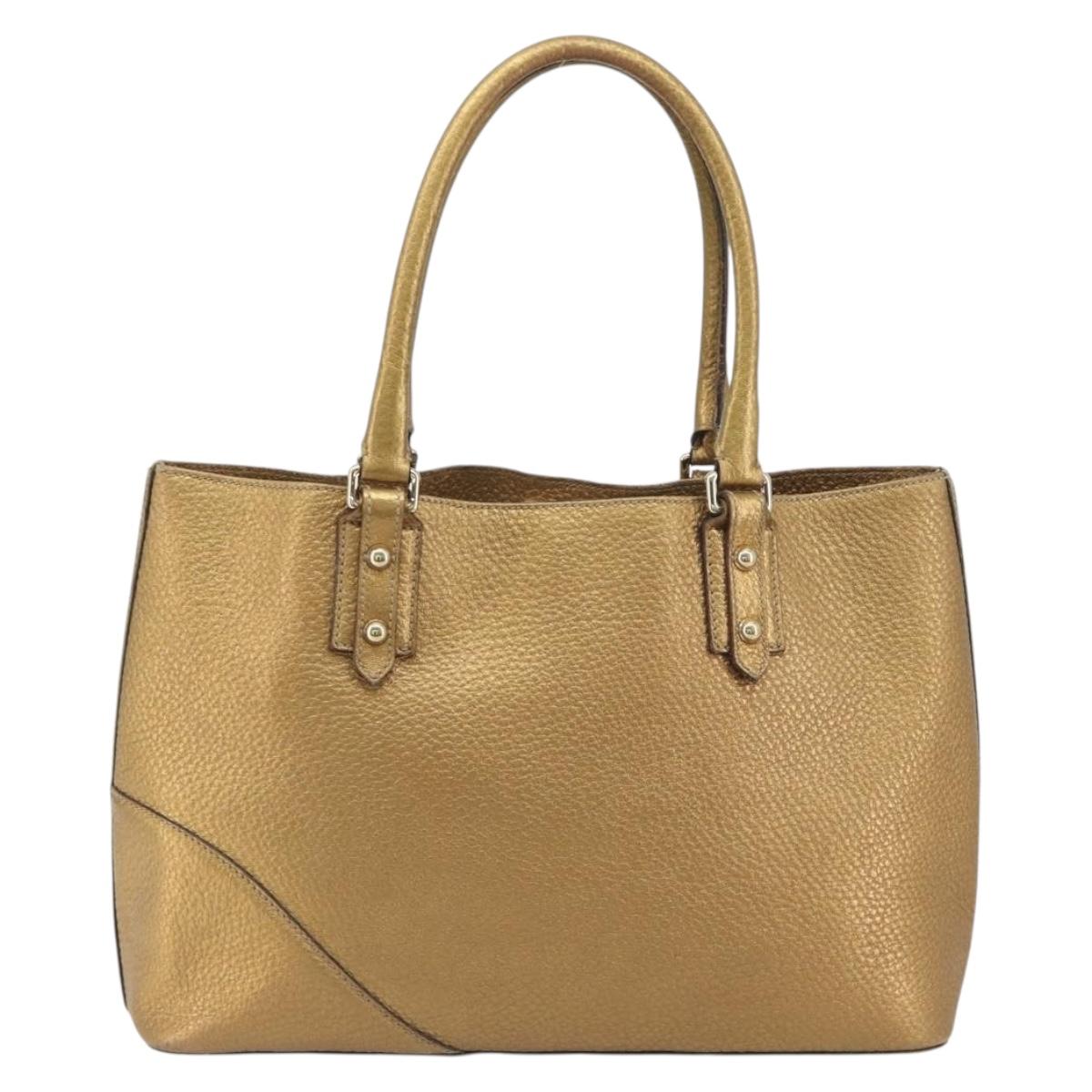 GUCCI Horsebit Tote Bag Leather Gold 137385 Auth BA14993A
