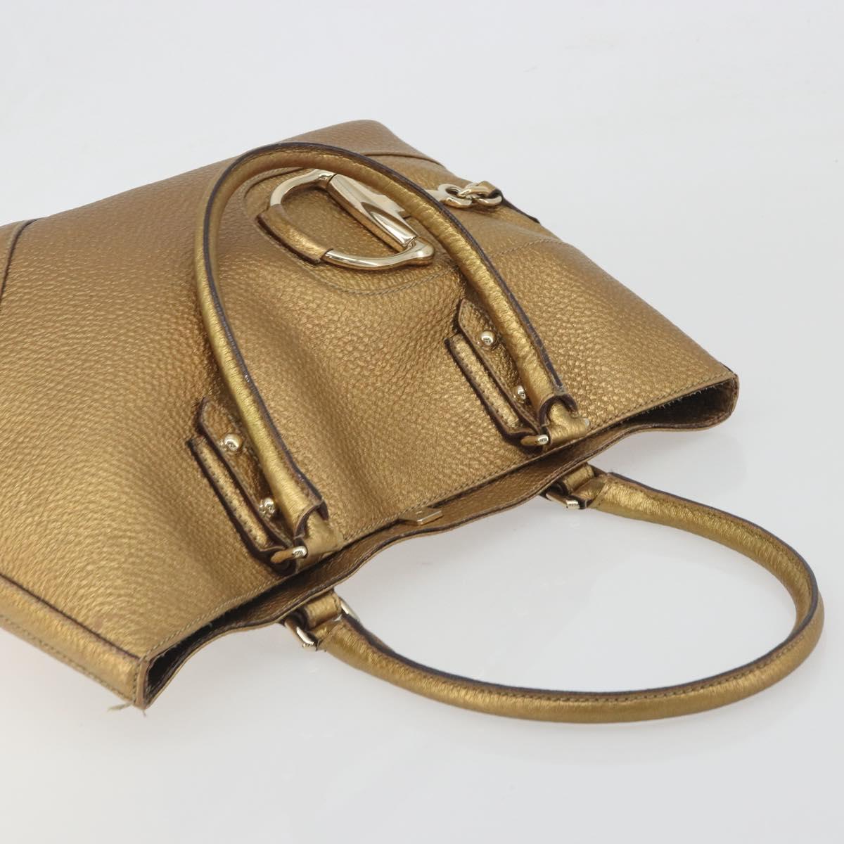 GUCCI Horsebit Tote Bag Leather Gold 137385 Auth BA14993A