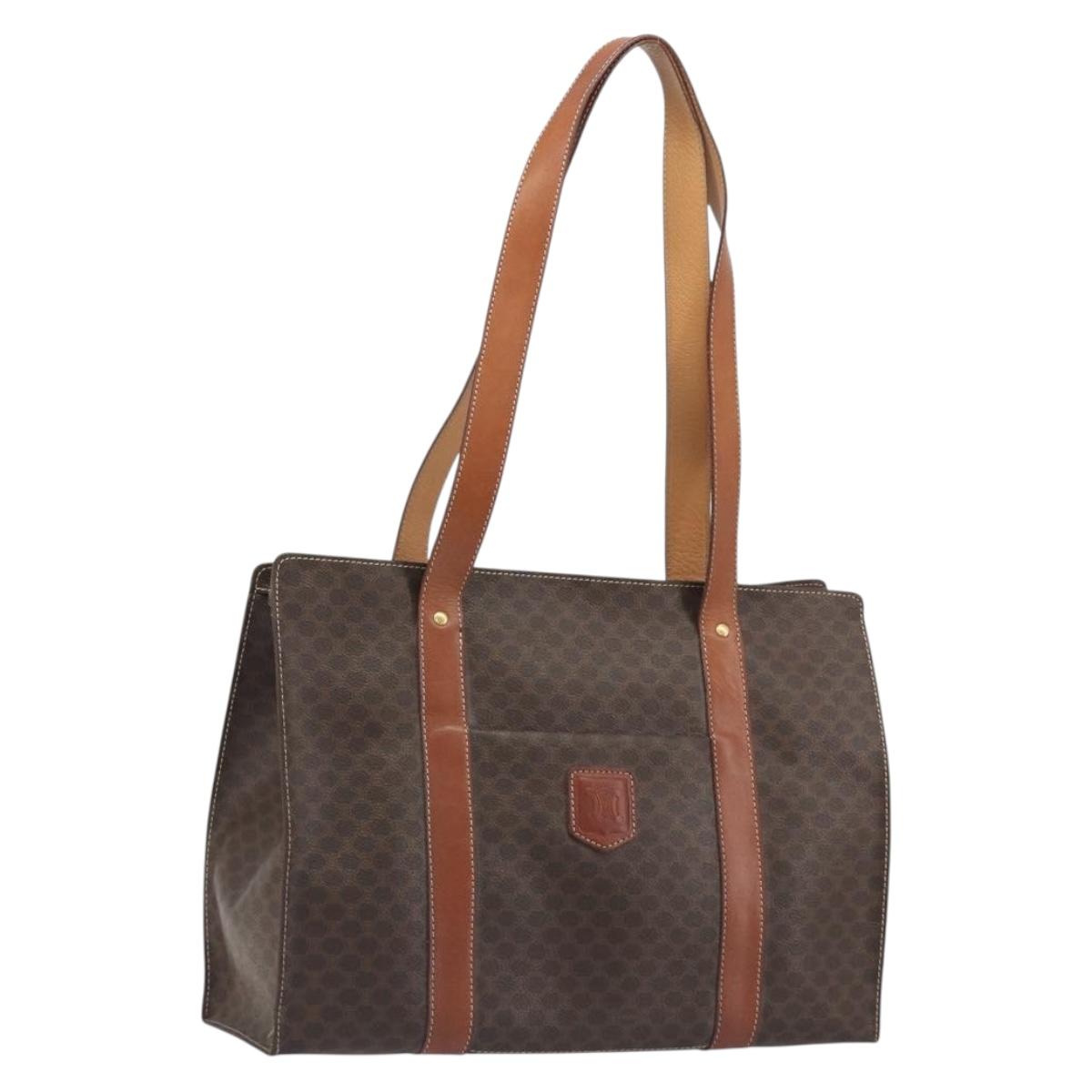 CELINE Macadam Tote Bag PVC Leather Brown Gold Tone Auth BA14994A