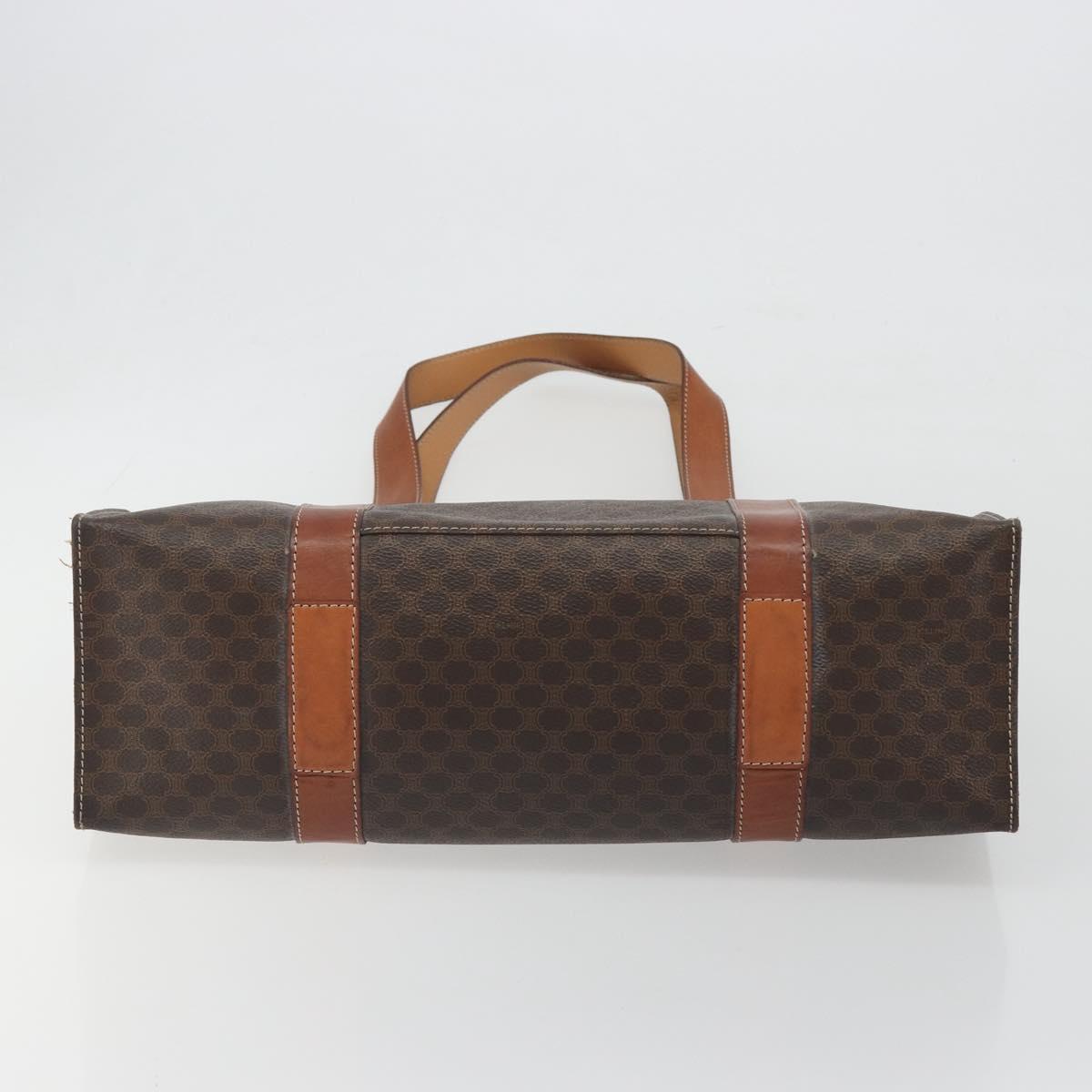 CELINE Macadam Tote Bag PVC Leather Brown Gold Tone Auth BA14994A