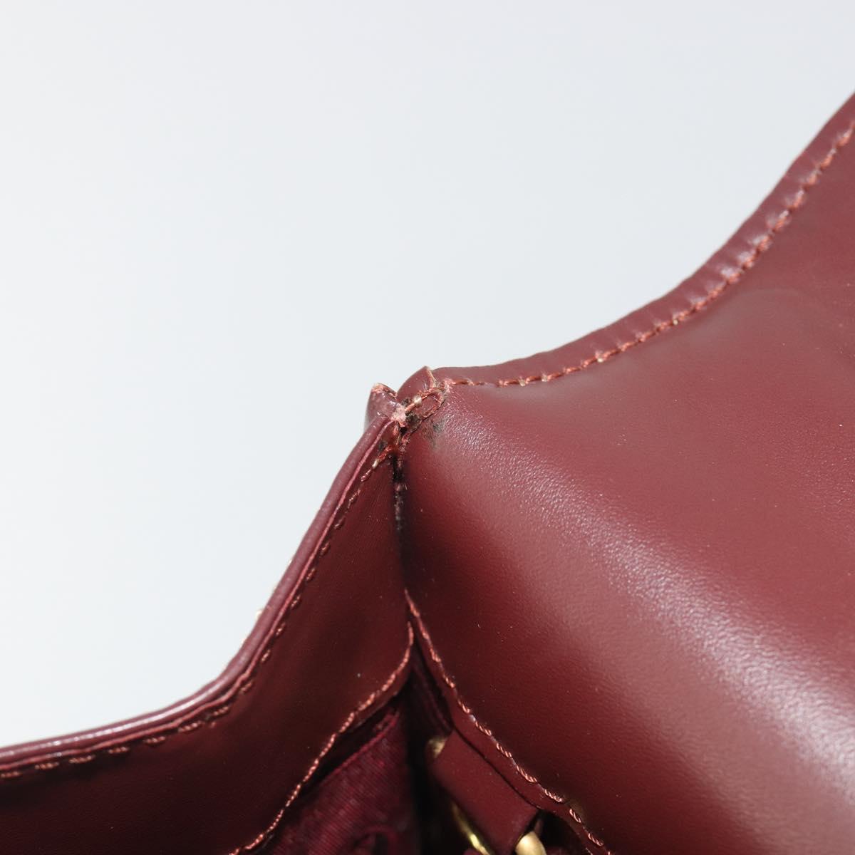 CARTIER Hand Bag Leather Bordeaux Gold Tone Auth BA14995