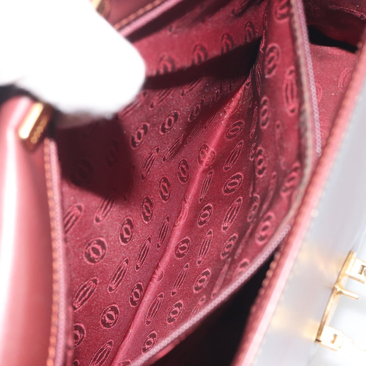 CARTIER Hand Bag Leather Bordeaux Gold Tone Auth BA14995