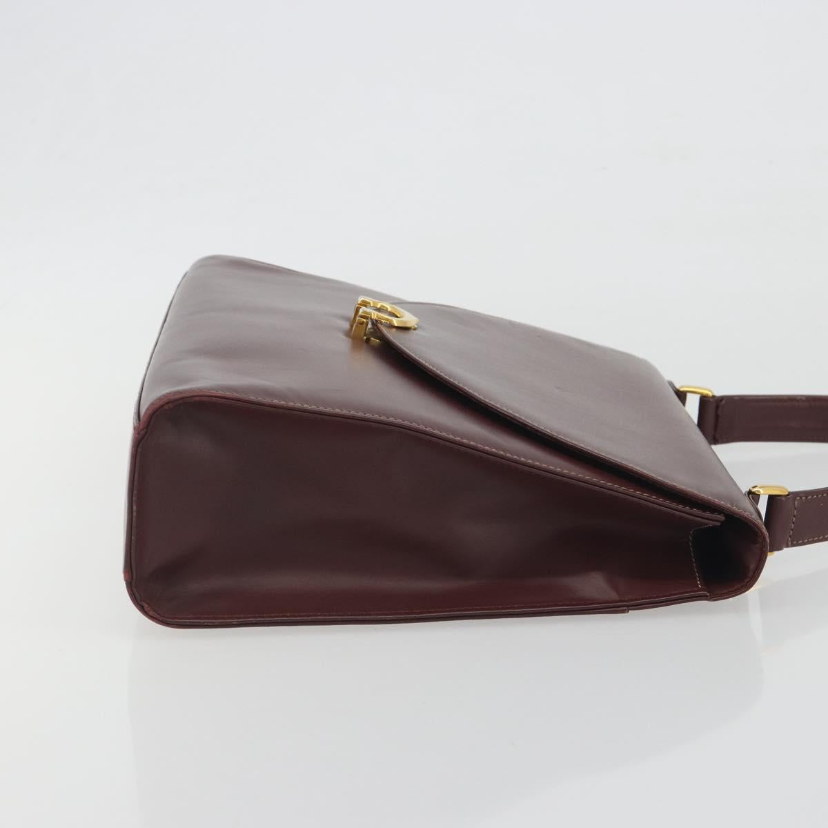 CARTIER Hand Bag Leather Bordeaux Gold Tone Auth BA14995