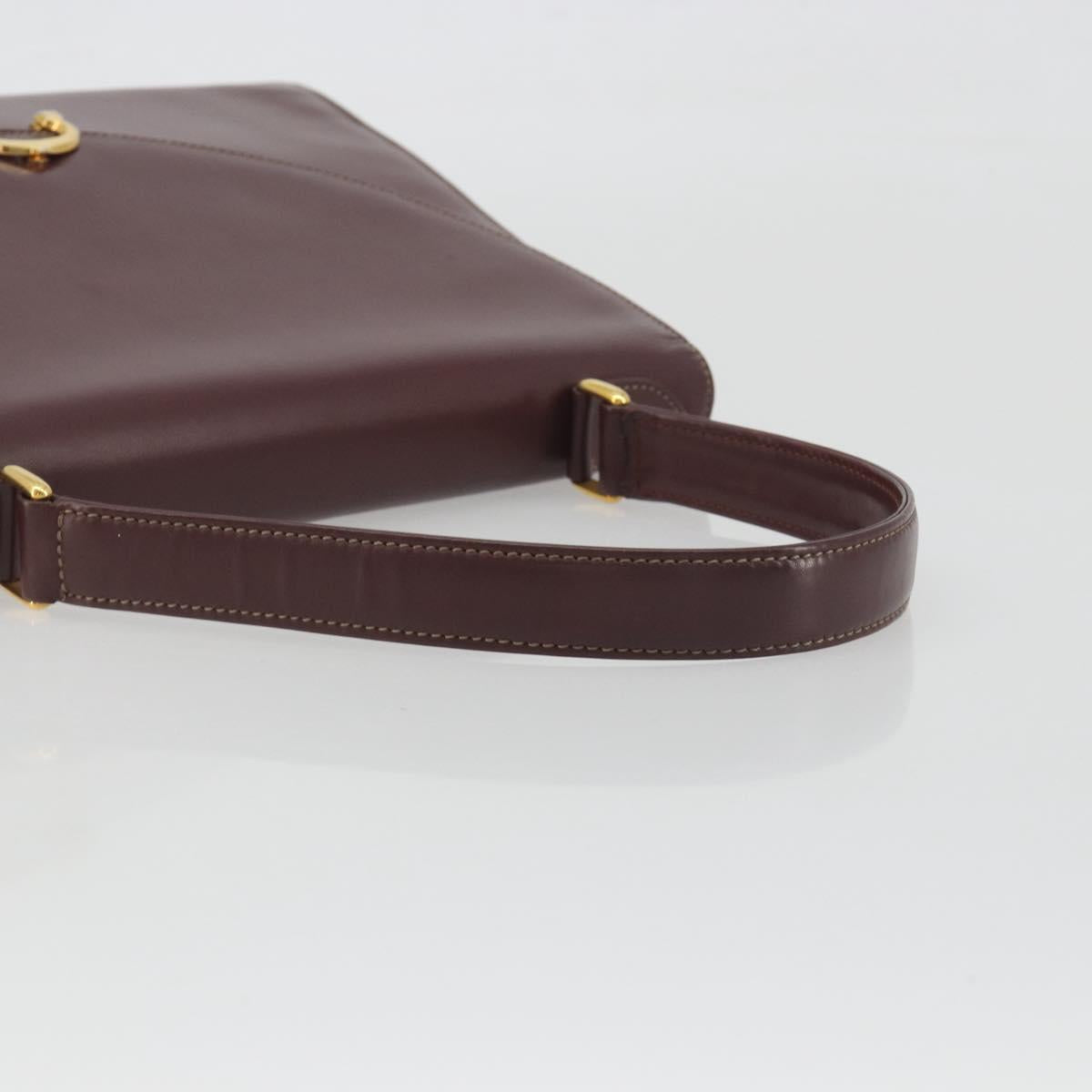 CARTIER Hand Bag Leather Bordeaux Gold Tone Auth BA14995