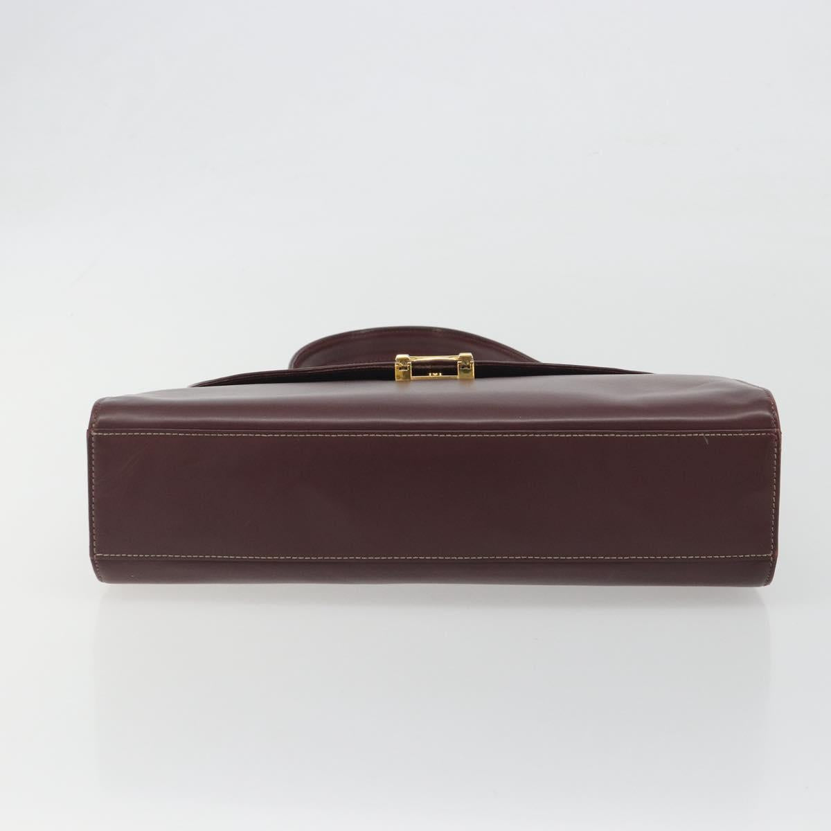 CARTIER Hand Bag Leather Bordeaux Gold Tone Auth BA14995