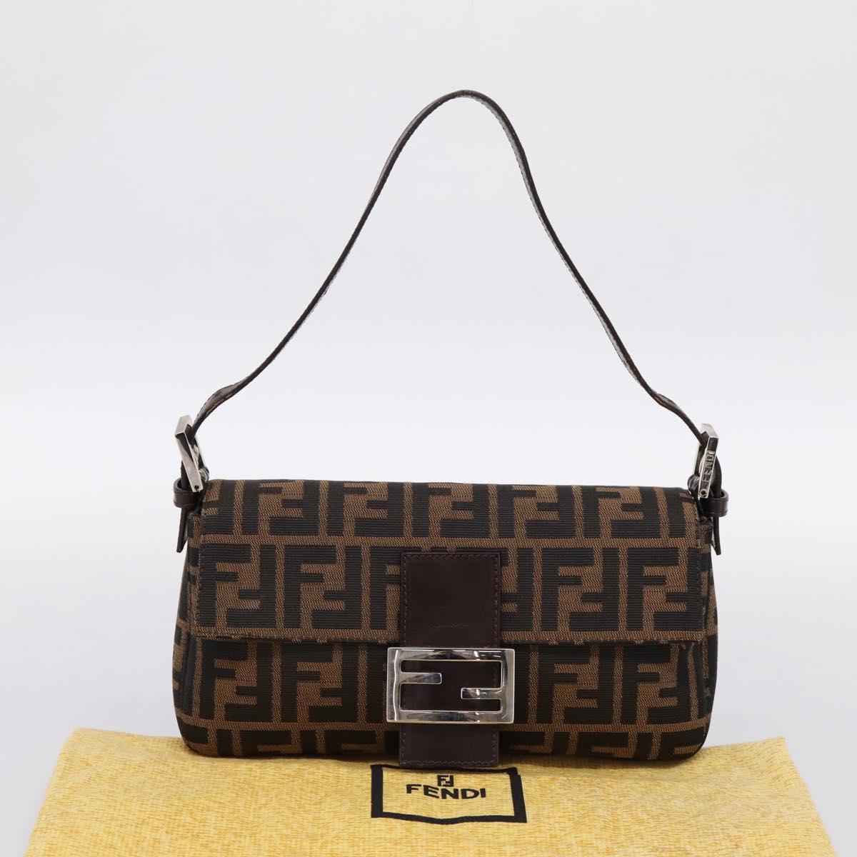 FENDI Zucca Canvas Mamma Baguette Shoulder Bag Brown Silver Auth BA14998SAV