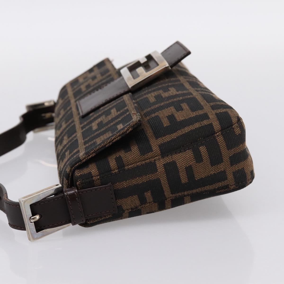 FENDI Zucca Canvas Mamma Baguette Shoulder Bag Brown Silver Auth BA14998SAV