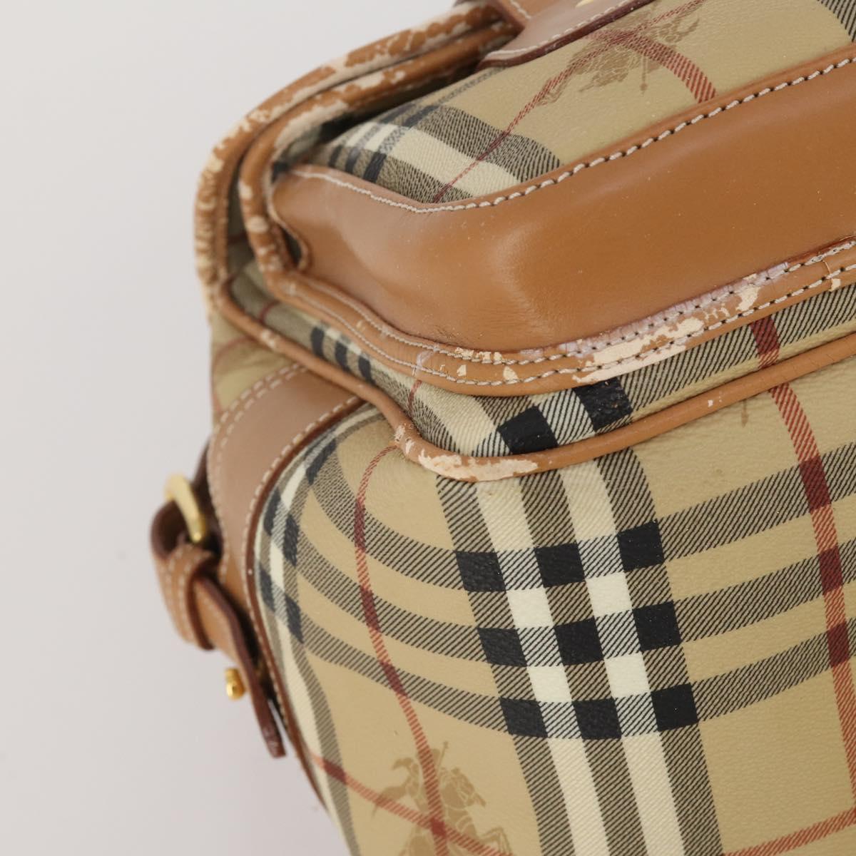 Burberrys Nova Check Shoulder Bag PVC Leather Beige Gold Tone Auth BA14999