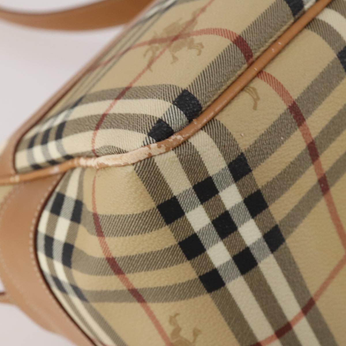 Burberrys Nova Check Shoulder Bag PVC Leather Beige Gold Tone Auth BA14999