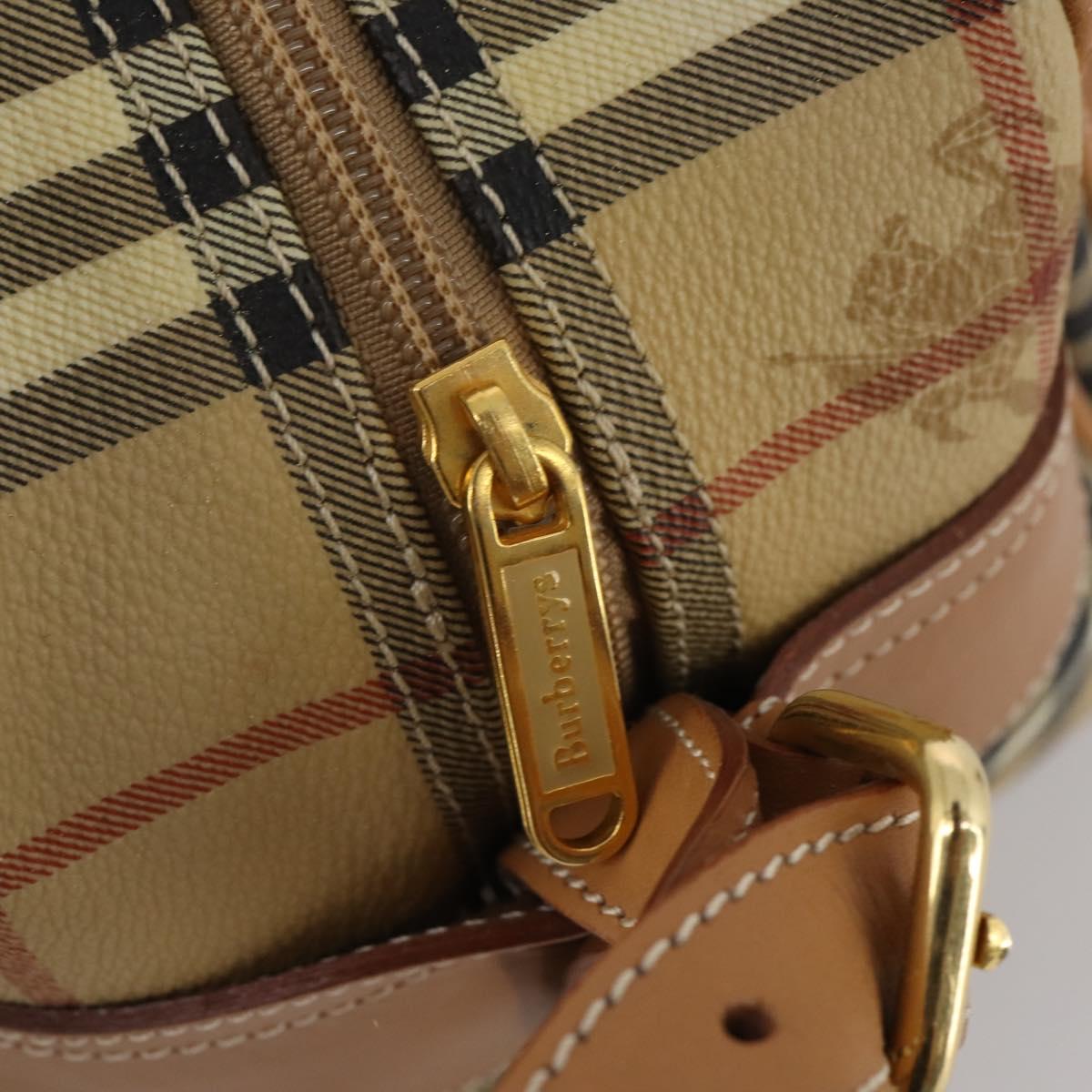 Burberrys Nova Check Shoulder Bag PVC Leather Beige Gold Tone Auth BA14999