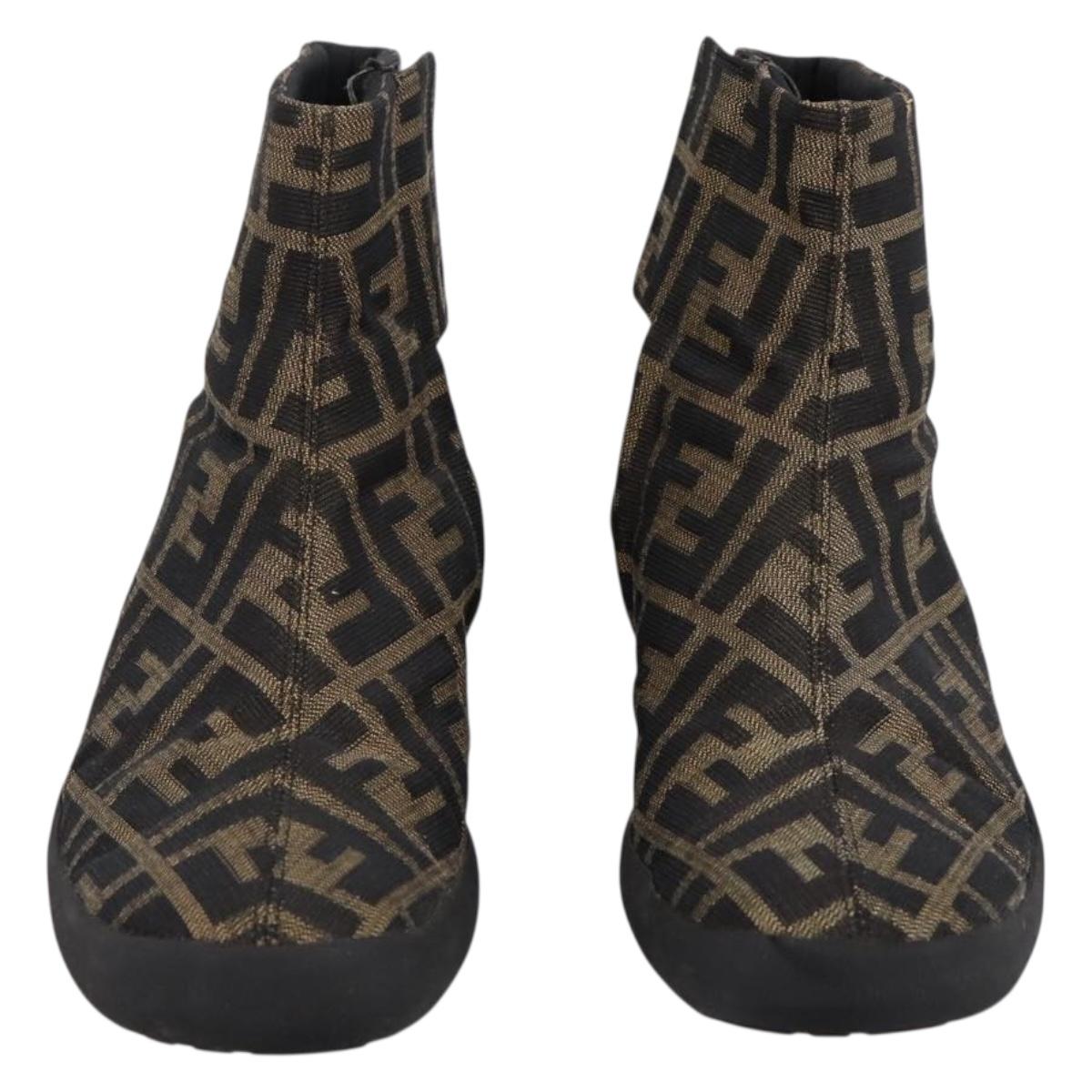 FENDI Zucca Canvas Short Boots Brown Black Auth BA15000A