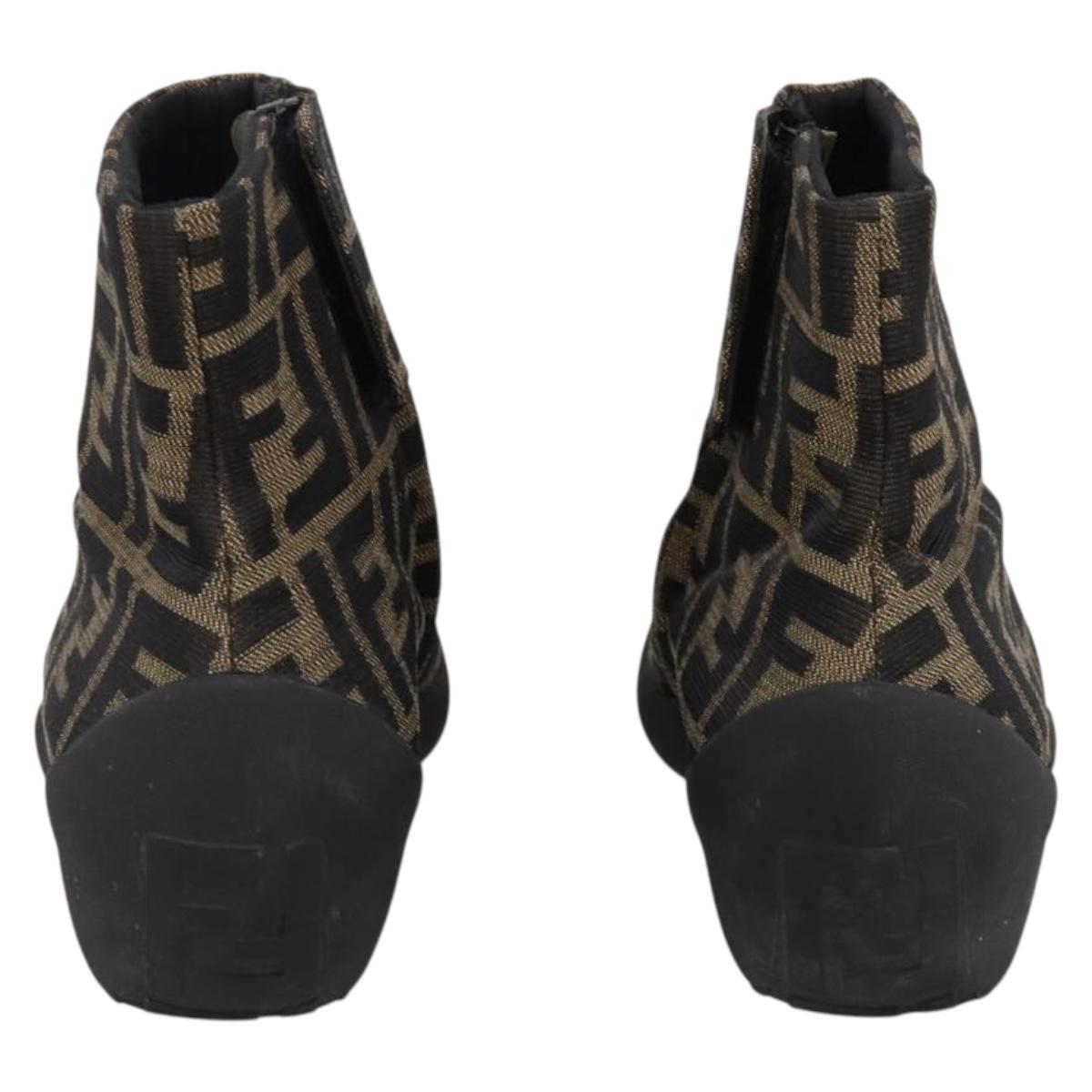 FENDI Zucca Canvas Short Boots Brown Black Auth BA15000A