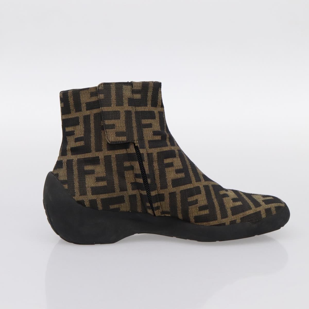 FENDI Zucca Canvas Short Boots Brown Black Auth BA15000A