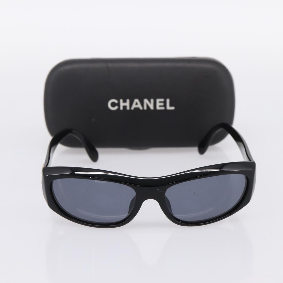 CHANEL Sunglasses Plastic Black Gold Tone CC Auth BA15020