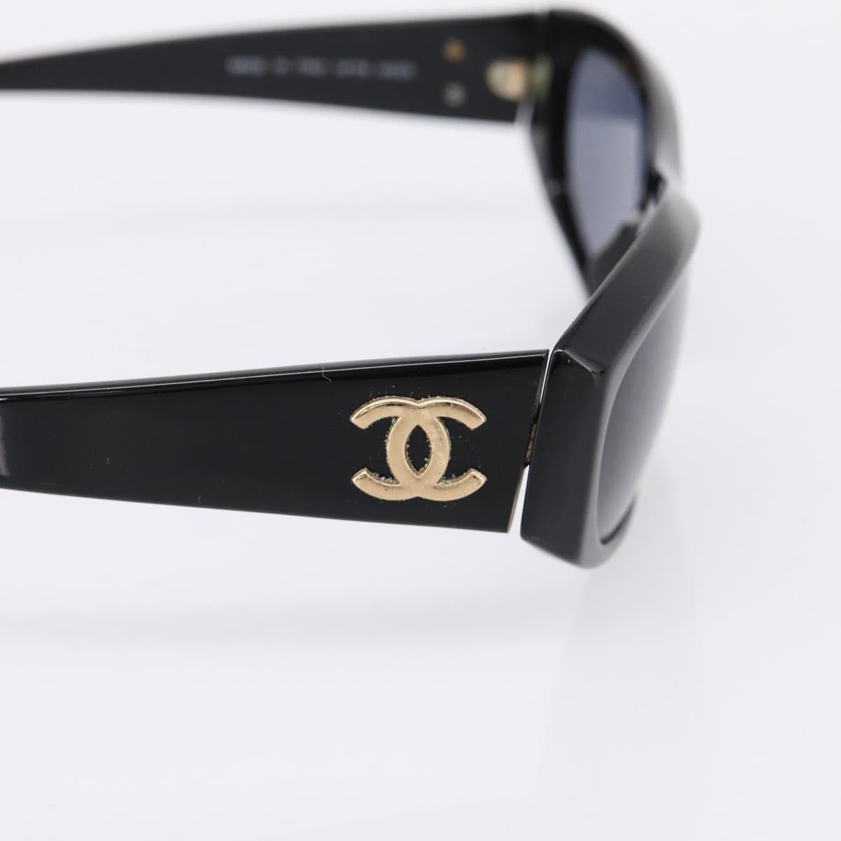 CHANEL Sunglasses Plastic Black Gold Tone CC Auth BA15020