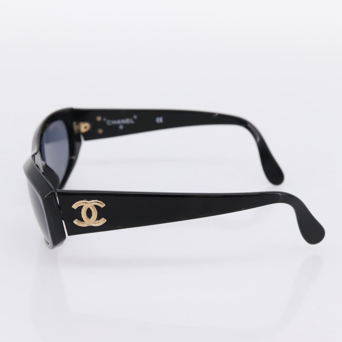 CHANEL Sunglasses Plastic Black Gold Tone CC Auth BA15020