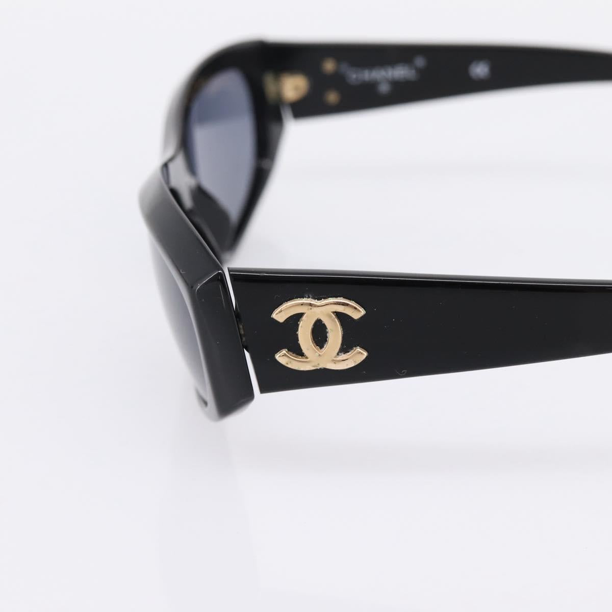 CHANEL Sunglasses Plastic Black Gold Tone CC Auth BA15020
