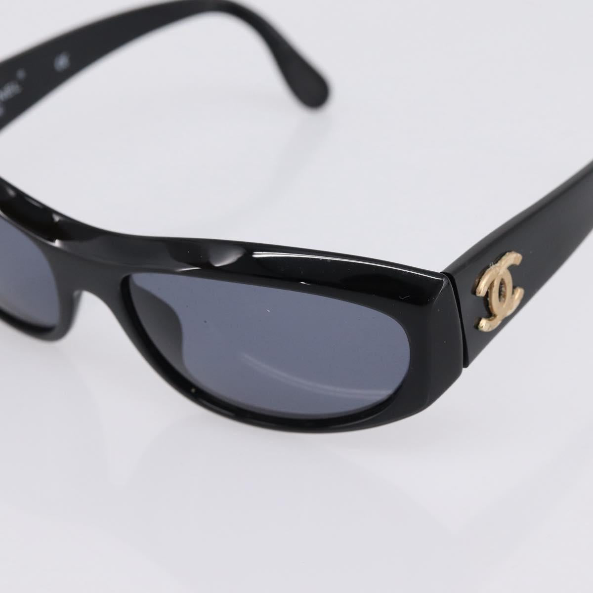 CHANEL Sunglasses Plastic Black Gold Tone CC Auth BA15020