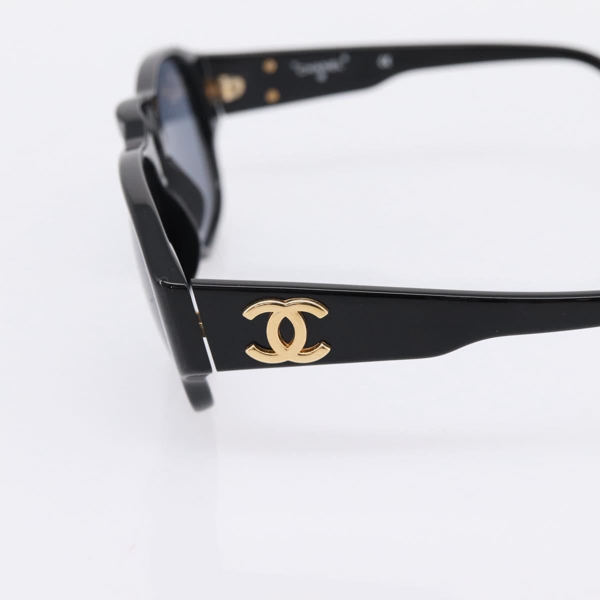 CHANEL Sunglasses Plastic Black Gold Tone CC Auth BA15021