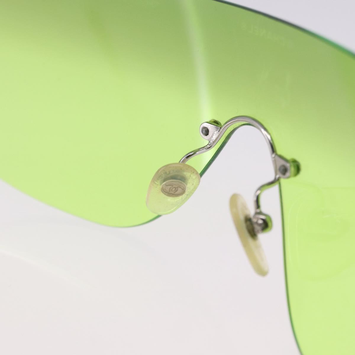 CHANEL Rimless Sunglasses Metal Green Silver CC Auth BA15023M
