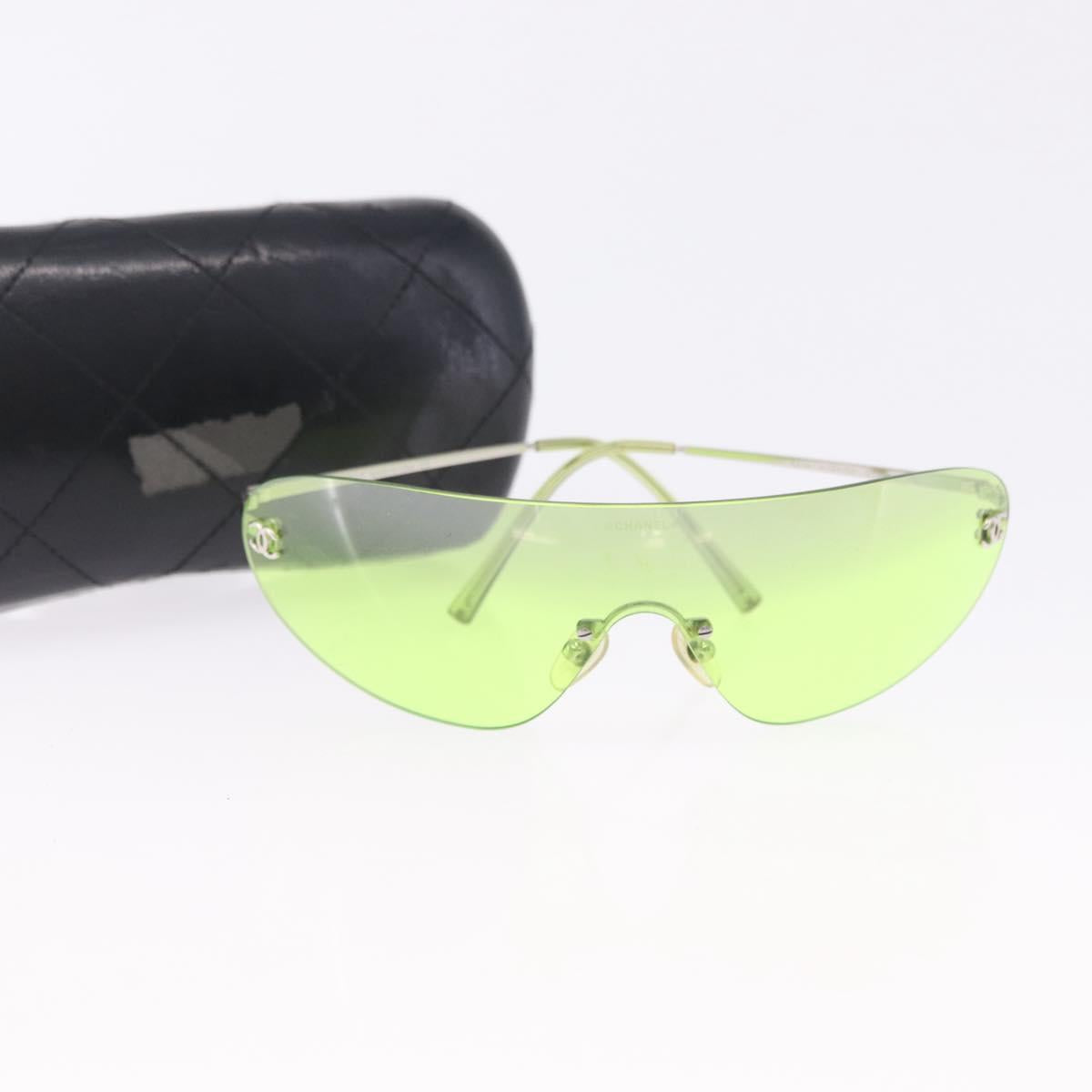 CHANEL Rimless Sunglasses Metal Green Silver CC Auth BA15023M