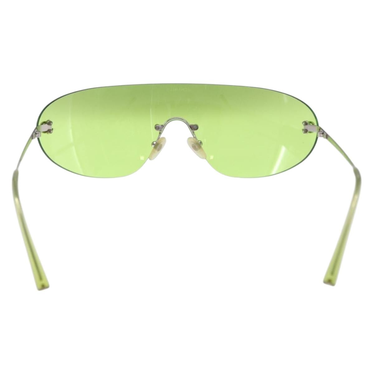 CHANEL Rimless Sunglasses Metal Green Silver CC Auth BA15023M