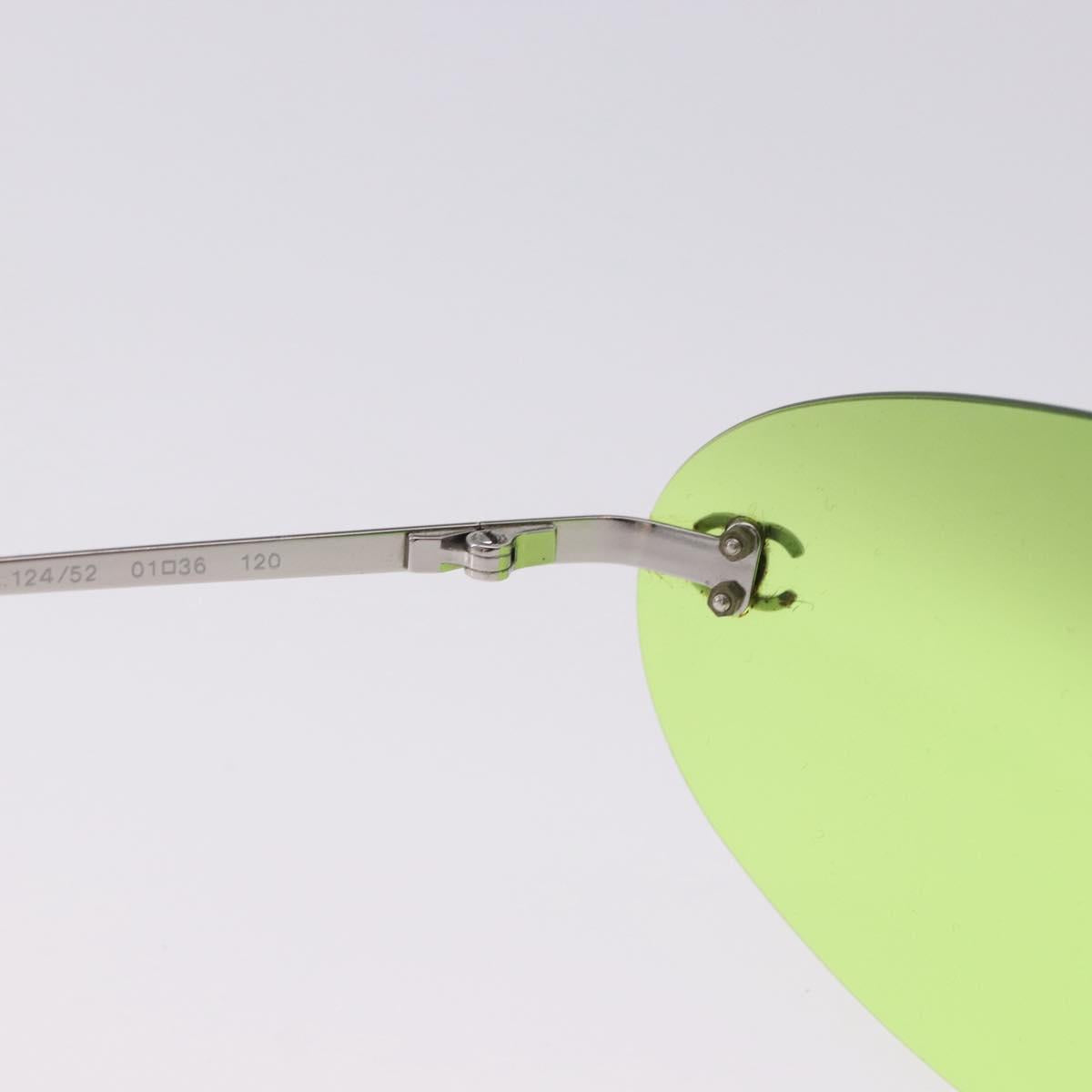 CHANEL Rimless Sunglasses Metal Green Silver CC Auth BA15023M