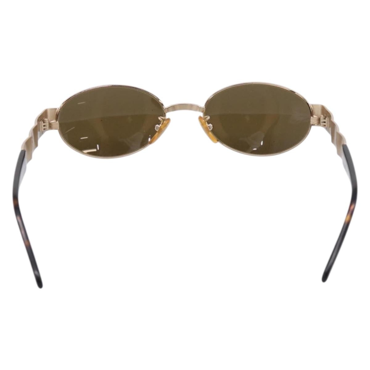 FENDI Sunglasses Metal Brown Gold Tone Auth BA15027